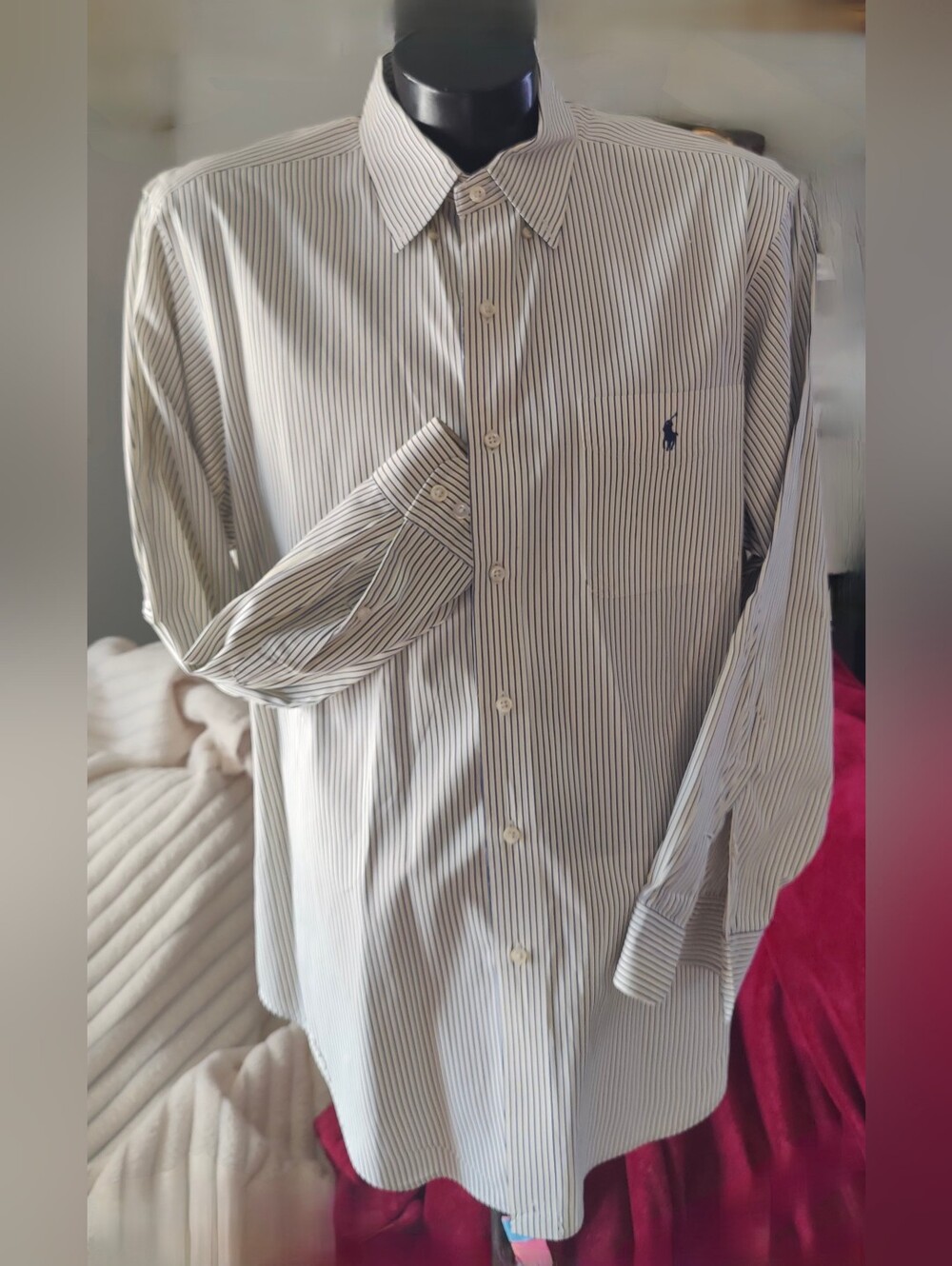Polo Ralph Lauren Classic Fit Mens White Blue Yellow Stripe Dress Shirt 17 32/33